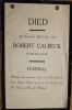 Calbeck, Robert funeral card