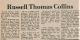 Collins, Russell Thomas obituary, 1983
