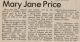 Price, Mary Jane nee Shields obituary