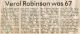 Robinson, Veral obituary, 1983
