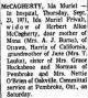 McCagherty, Ida Muriel nee Frivalt death