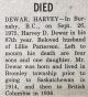 Harvey Donald DEWAR obituary