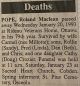 Pope, Roland obituary