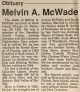 McWade, Melvin A. obituary