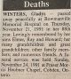 Winters, Gladys nee Gilchrist death