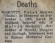 McQuitty, Sarah Melissa nee Milliken death