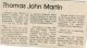 Martin, Thomas John obituary