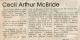 McBride, Cecil Arthur Obituary
