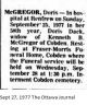 McGregor, Doris nee Dack death notice