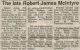 McIntyre, Robert James Hill obituary