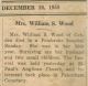 Wood, Mrs William S. nee Merle Dean death notice