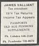 Advertisement for James Valliant Tax Consultant