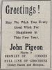 Advertisement - John Pigeon Groceries