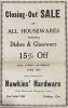 Hawkins Hardware Closing Sale