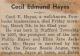 Hayes, Cecil Edmund death