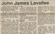 Lavallee, John James obituary