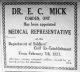Mick, Dr. E. C. appointed Medical Representative