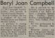 Campbell, Beryl Joan nee Collins obituary