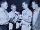 Men?s Softball. Herb Francis presents trophy to Cobden Flyers player Peter MacKercher;
Herb Francis, Ross Faught, Peter MacKercher, Bob Jackson