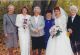 Hobbs, Kathleen nee Johnston wedding: Jessie Andrews, Heather Johnston, Nellie Johnston, Ruby Bennett, Kathy Hobbs, Ena Bowes